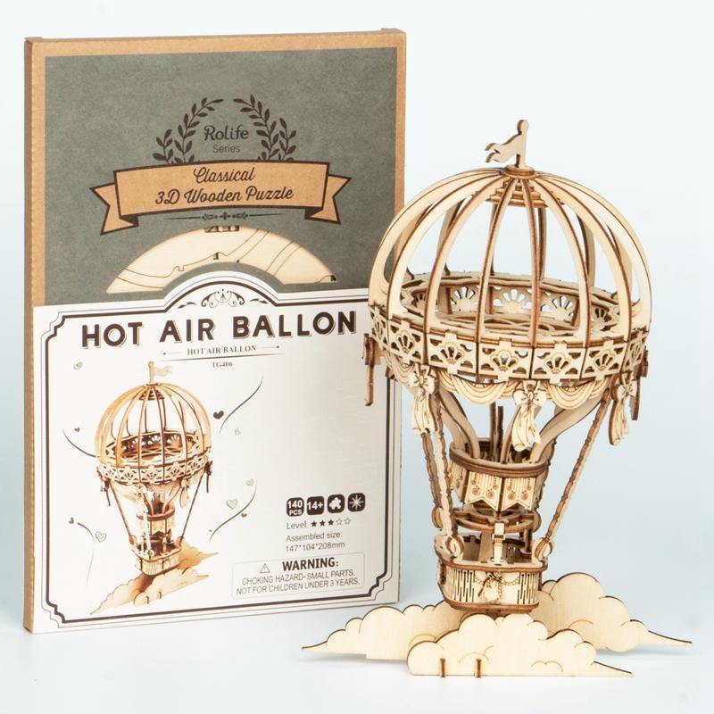 Rolife Hot Air Balloon package image showing the box and finished balloon model