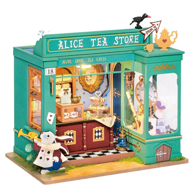 Alice's Tea Store DG156 white background product view with teal tea shop facade