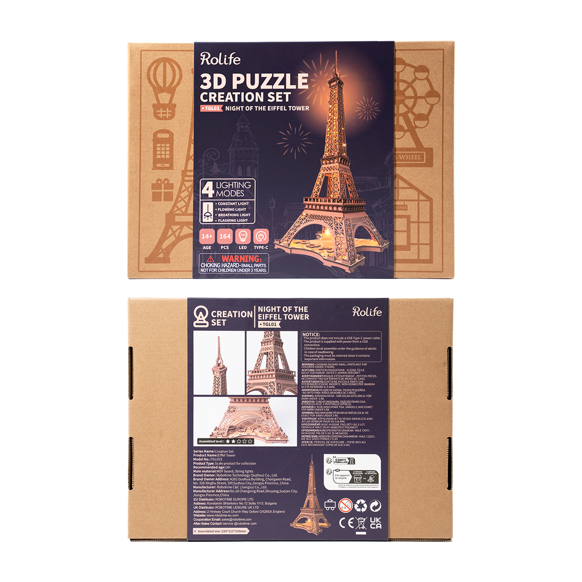 Rolife 3D Wooden Puzzle - Night of the Eiffel Tower TGL01 product package