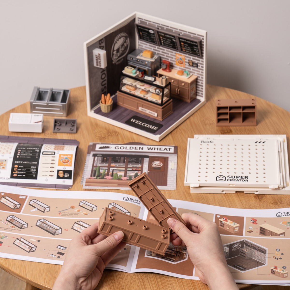 Rolife Golden Wheat Bakery Super Creator Miniature House DW005B hands-on assembly scene